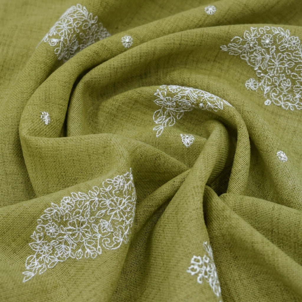 Swirled Embroidery Yellow Embroidery Linen Fabric