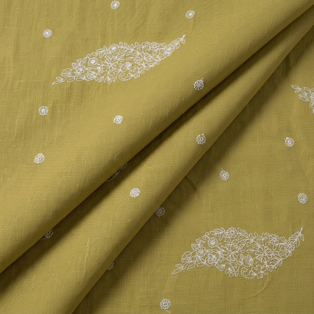 Folded Embroidery Yellow Embroidery Linen Fabric