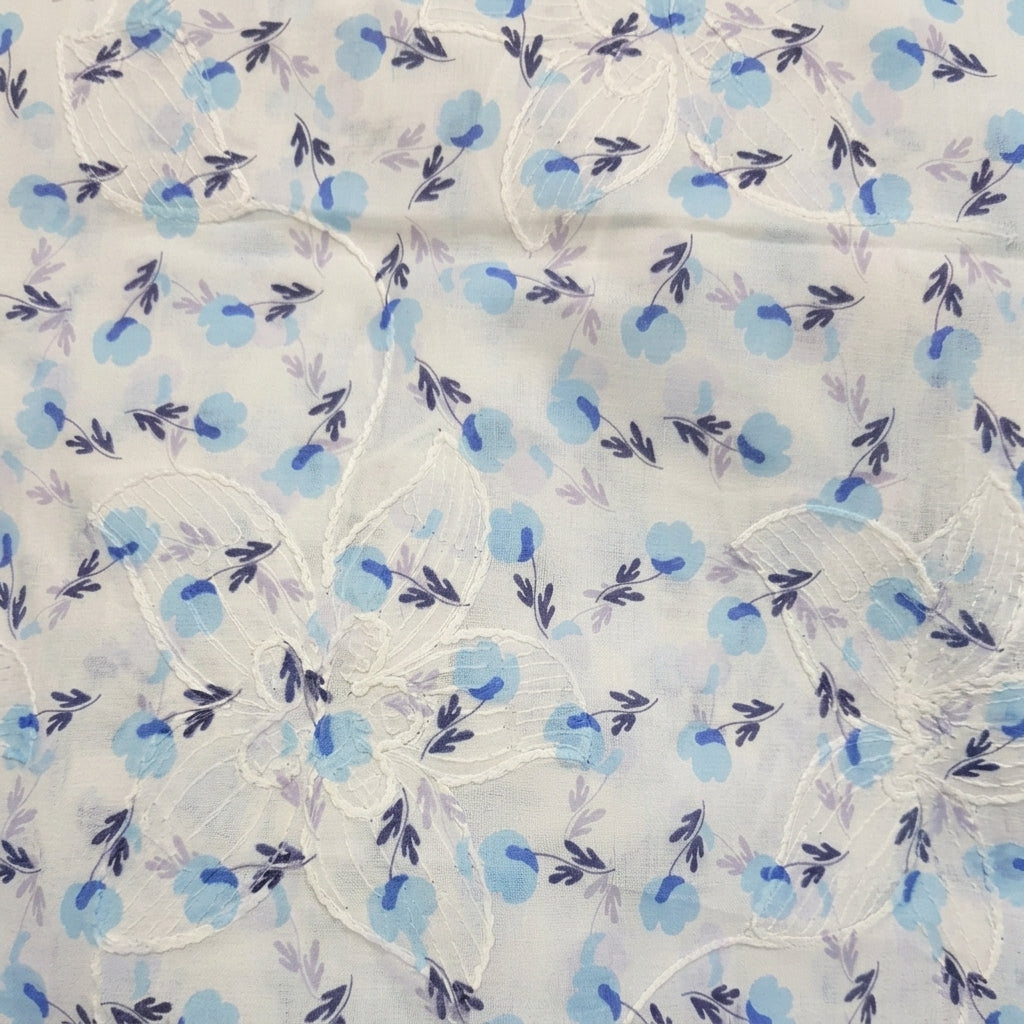 Swirled Embroidery White Embroidery Cotton Fabric