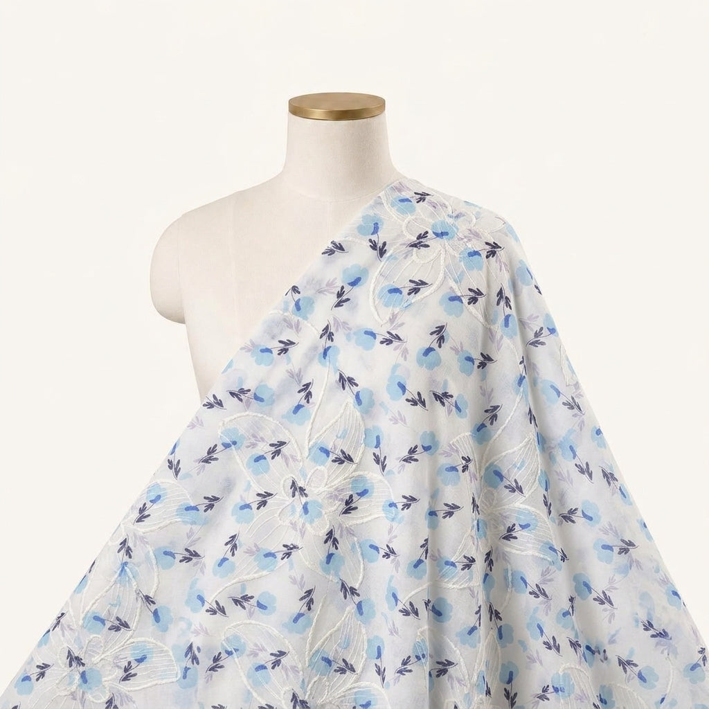 Embroidery White Embroidery Cotton Fabric Draped as a saree