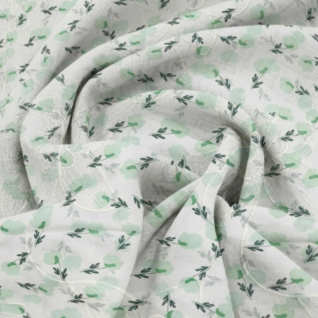 Swirled Embroidery White Embroidery Cotton Fabric