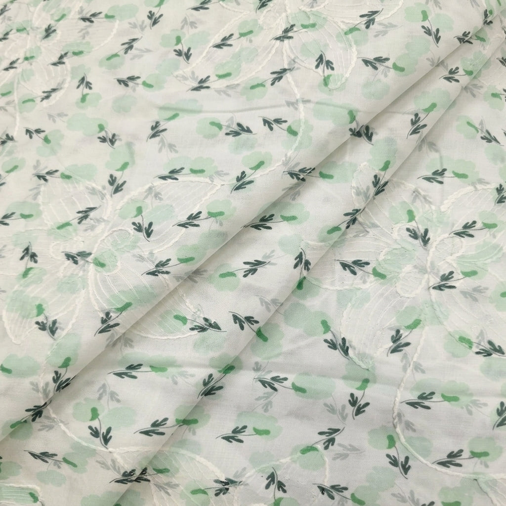 Folded Embroidery White Embroidery Cotton Fabric