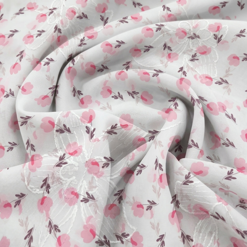 Swirled Embroidery White Embroidery Cotton Fabric