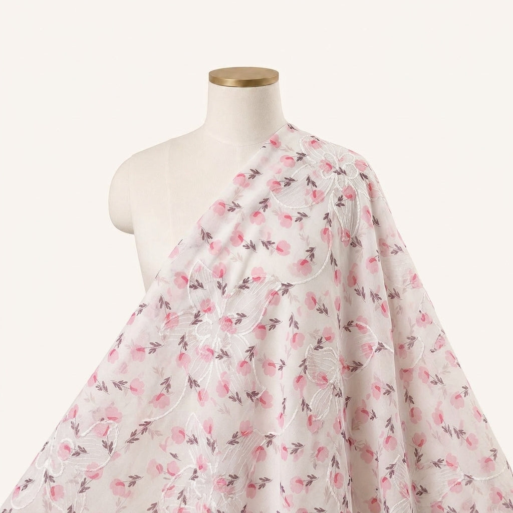Embroidery White Embroidery Cotton Fabric Draped as a saree