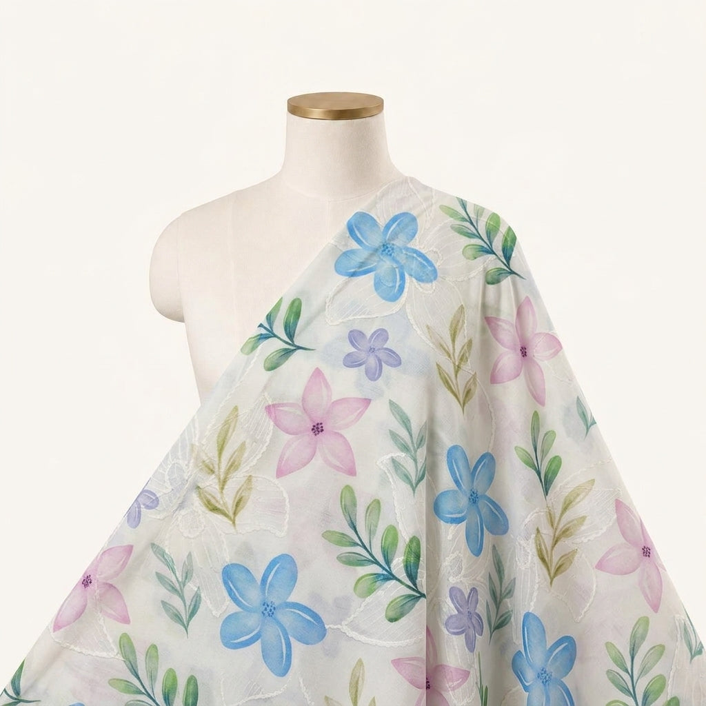 Embroidery White Embroidery Cotton Fabric Draped as a saree