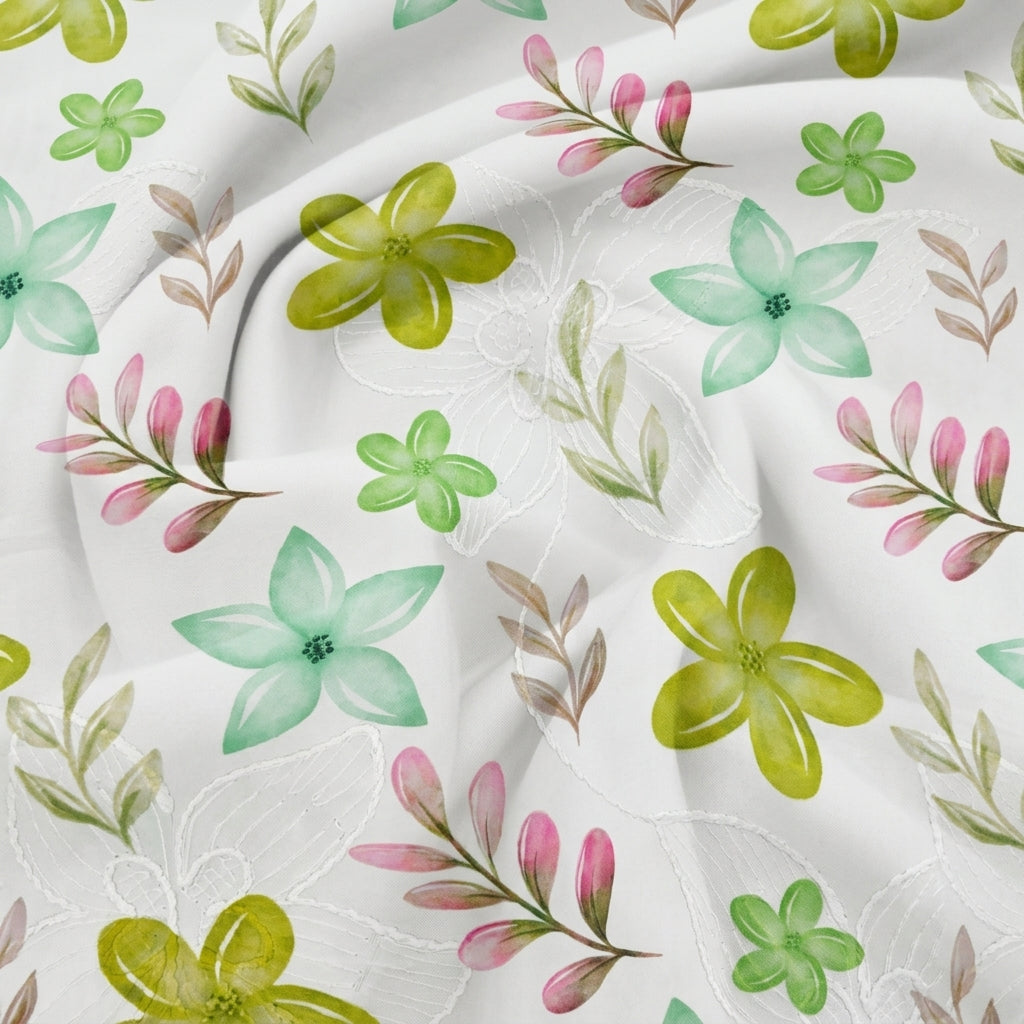 Swirled Embroidery White Embroidery Cotton Fabric