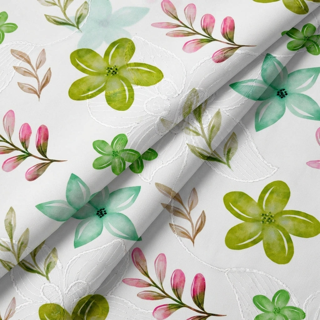 Folded Embroidery White Embroidery Cotton Fabric