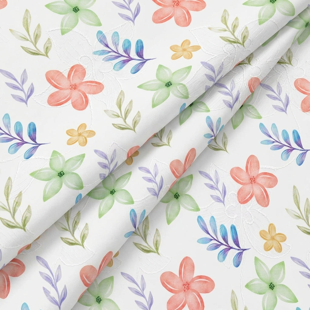 Folded Embroidery White Embroidery Cotton Fabric