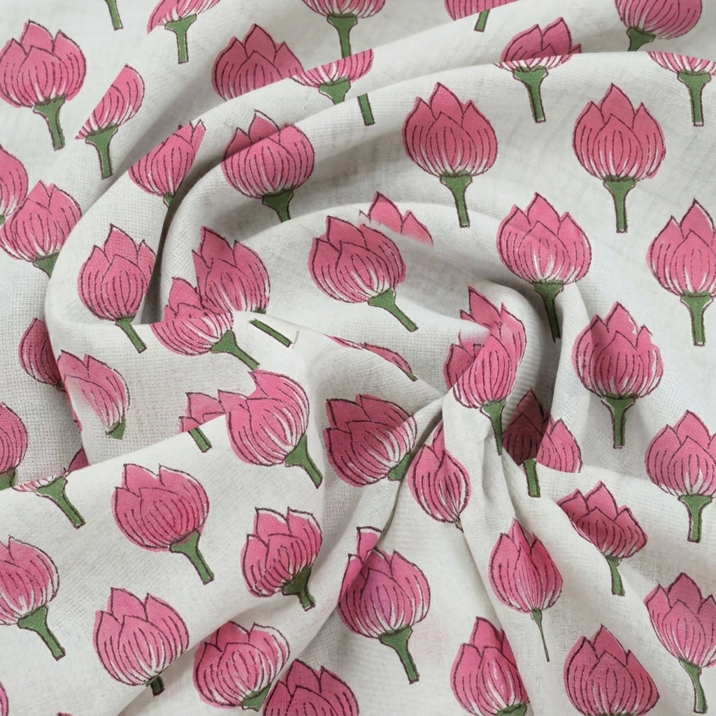 White Floral Cotton Fabric - EB13594 - EB13594 - Swirl