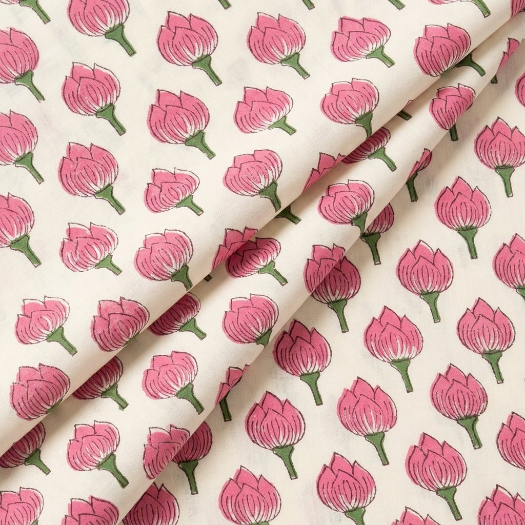 Folded Floral White Floral Cotton Fabric