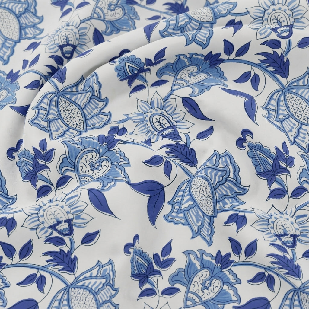 Swirled Floral White Floral Cotton Fabric