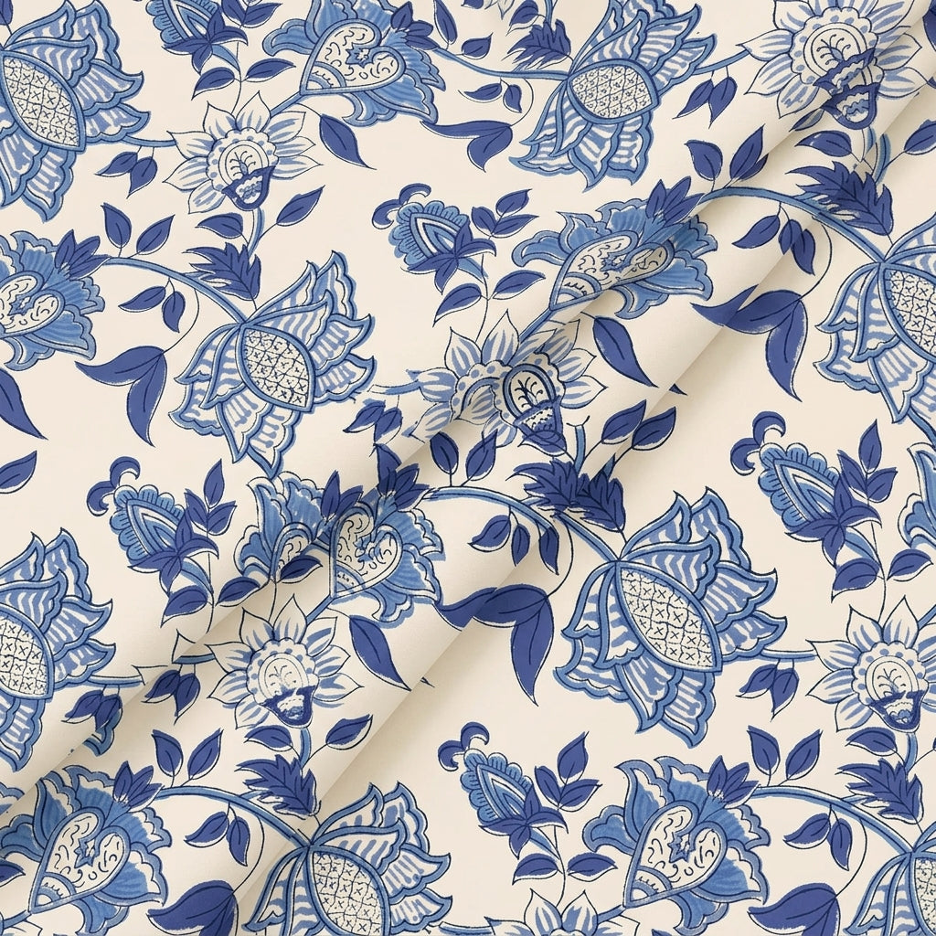 Folded Floral White Floral Cotton Fabric