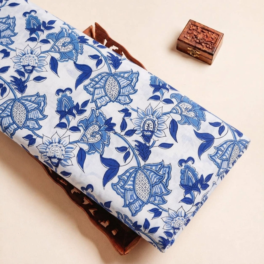 Folded White Floral Cotton Fabric Highlighting and Texture