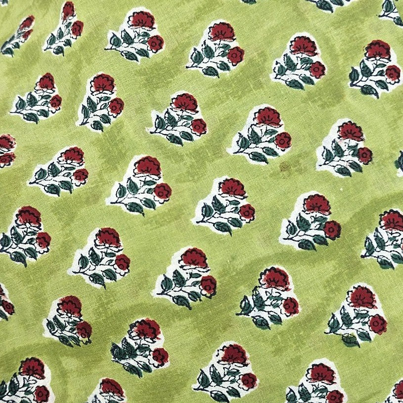 Green Floral Cotton Fabric - EB13597 - EB13597 - Flat fabric