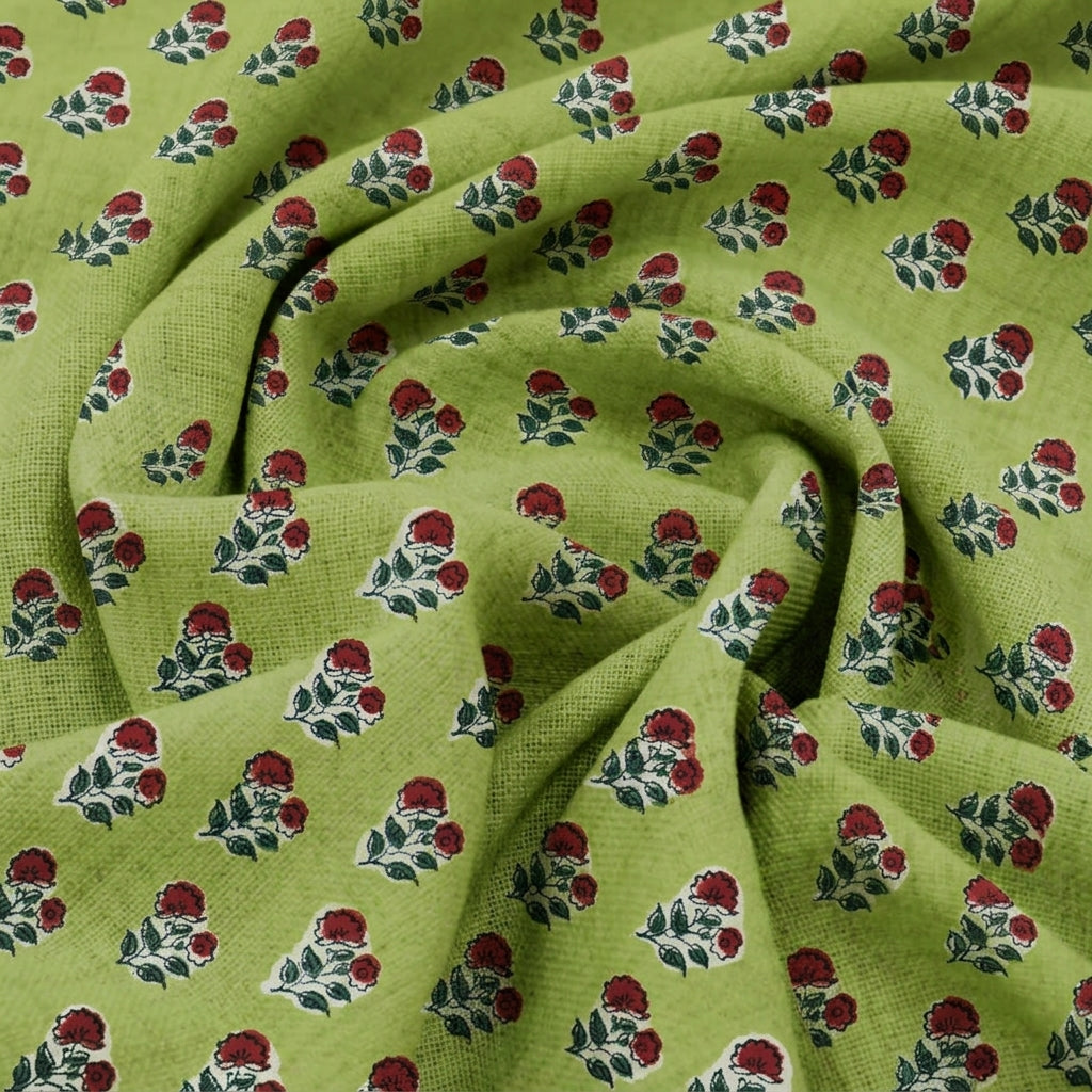 Swirled Floral Green Floral Cotton Fabric