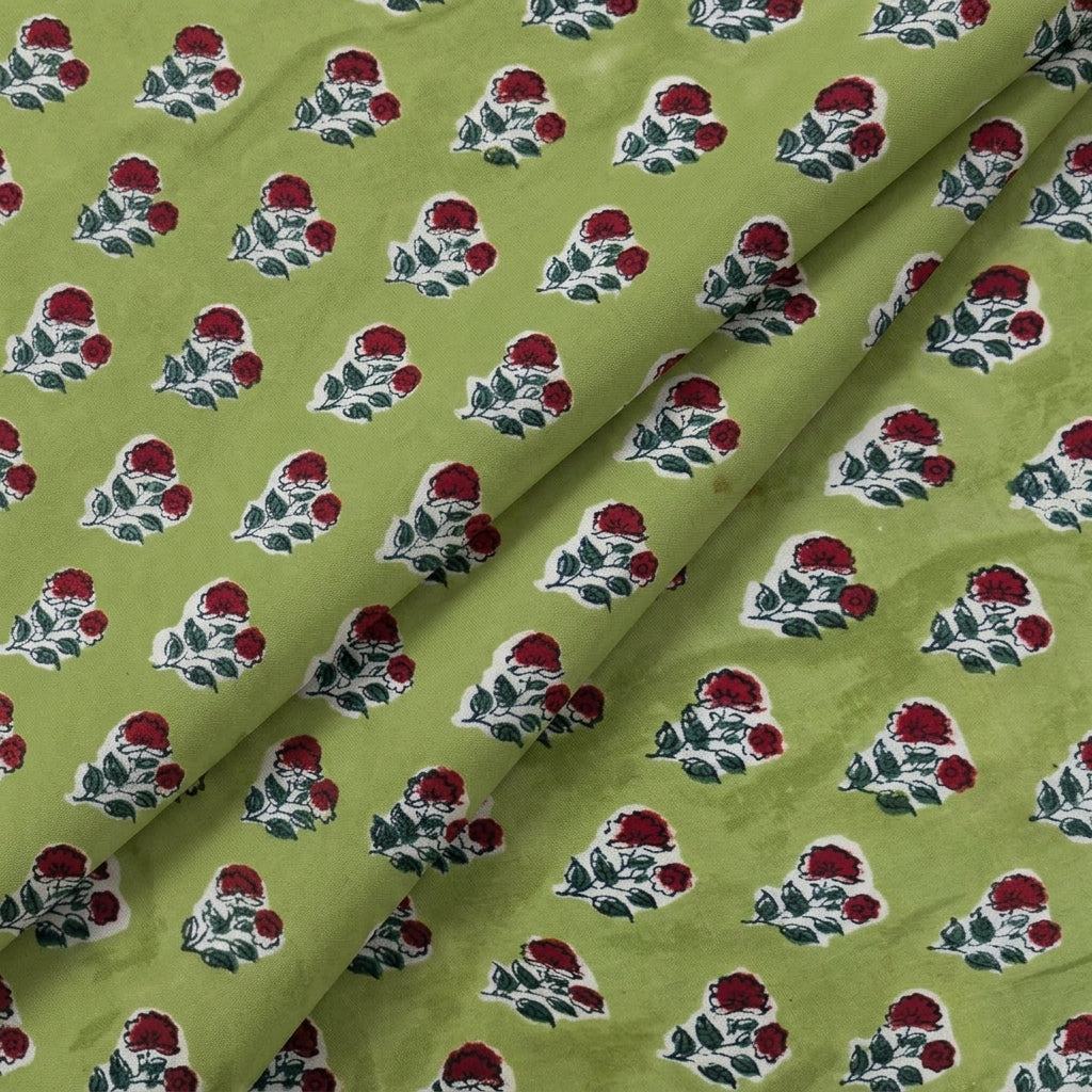 Folded Floral Green Floral Cotton Fabric