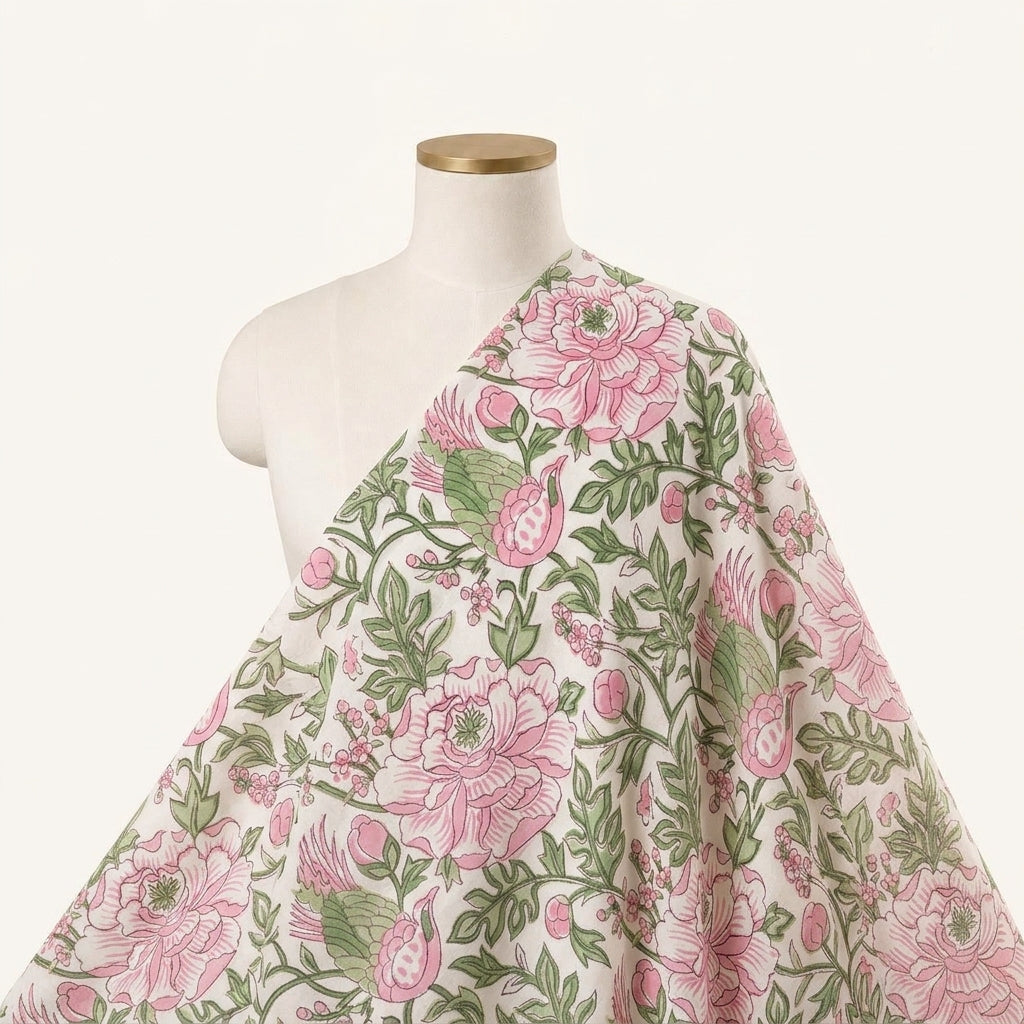 Floral White Floral Cotton Fabric Draped as a saree