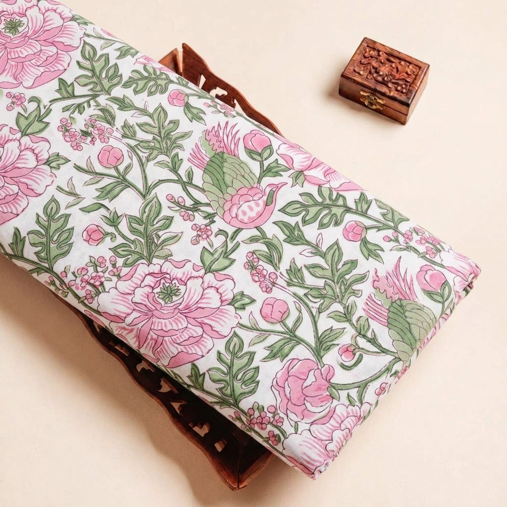 Folded White Floral Cotton Fabric Highlighting and Texture