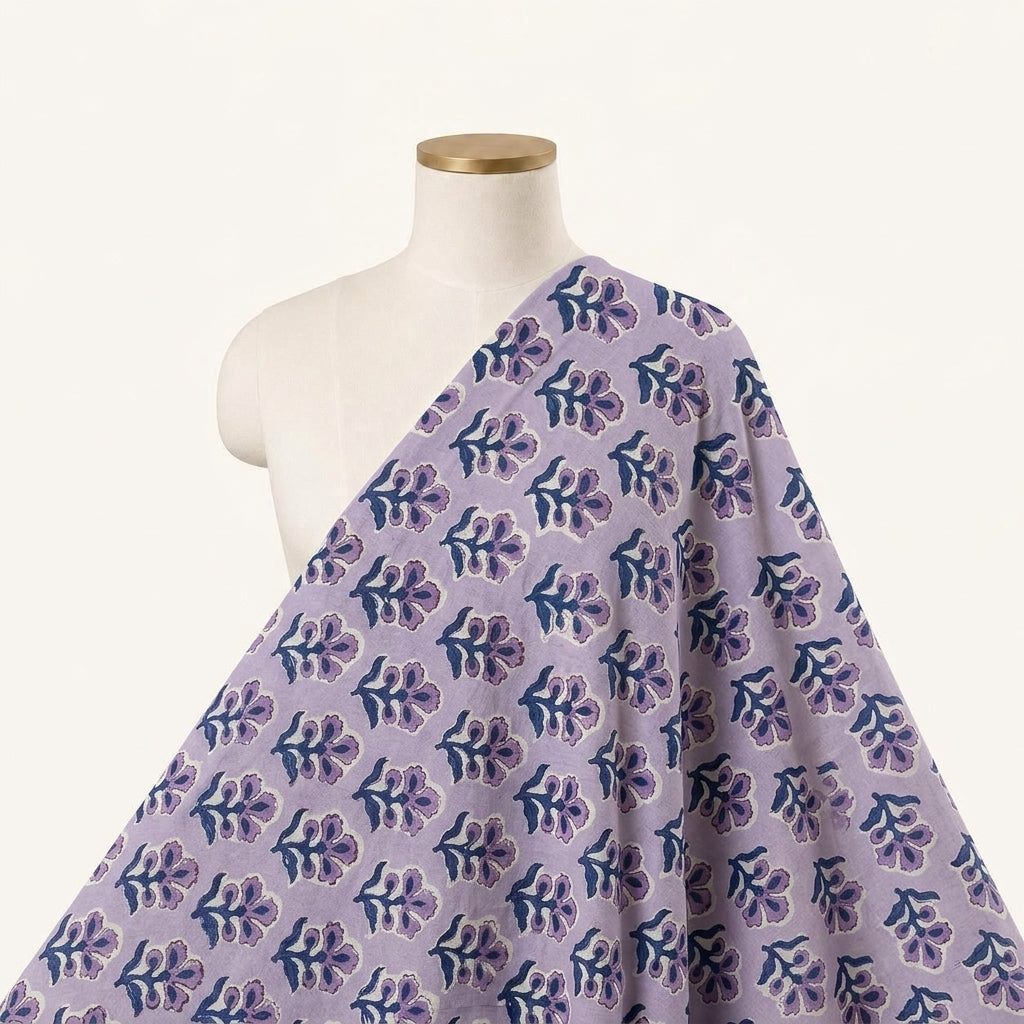 Floral Violet Floral Cotton Fabric Draped as a saree