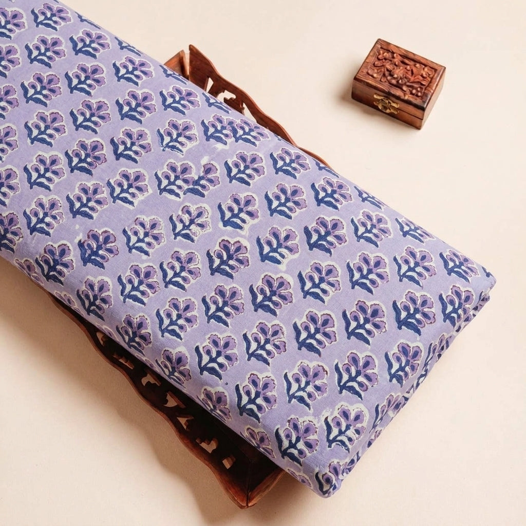 Folded Violet Floral Cotton Fabric Highlighting and Texture