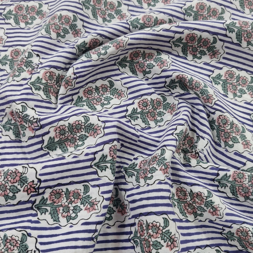 Swirled Floral White Floral Cotton Fabric