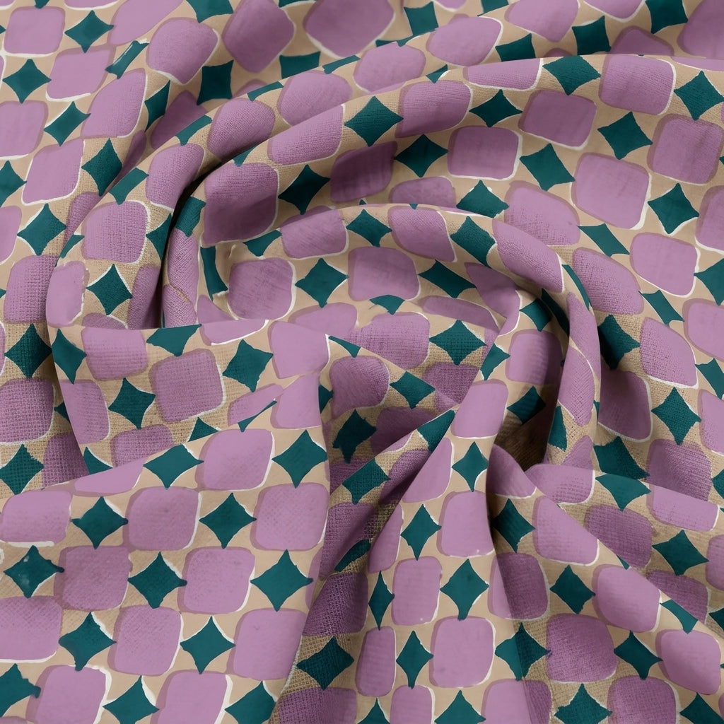 Swirled Floral Beige Floral Cotton Fabric