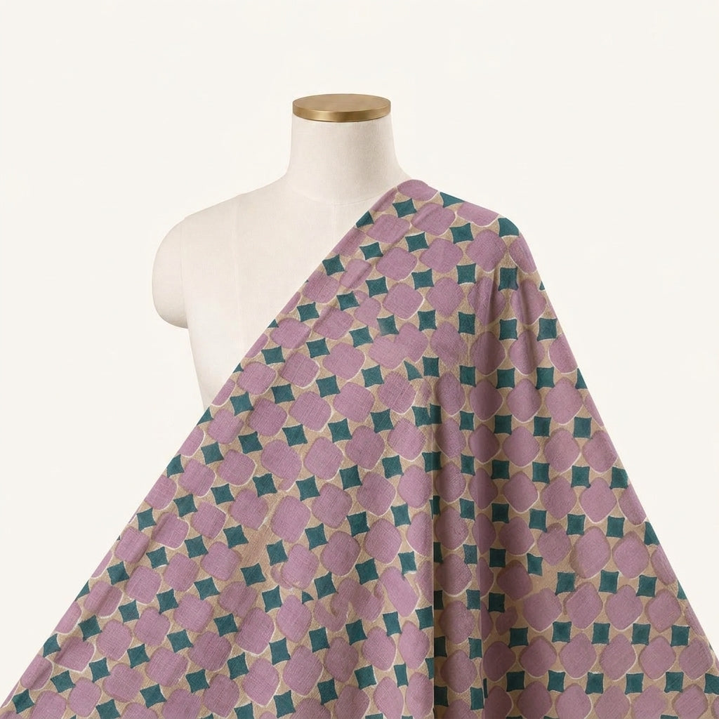 Floral Beige Floral Cotton Fabric Draped as a saree