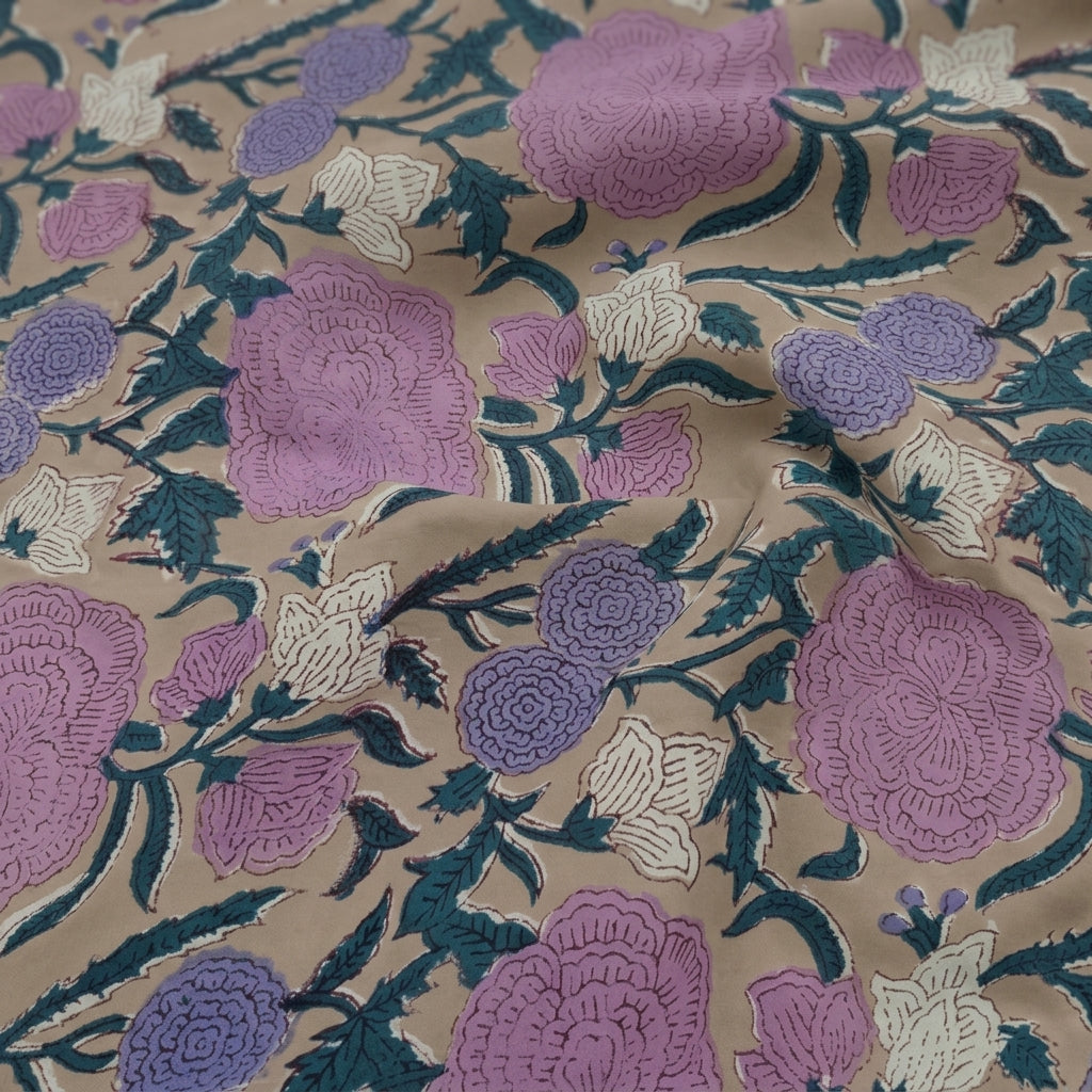 Swirled Floral Light Peach Floral Cotton Fabric