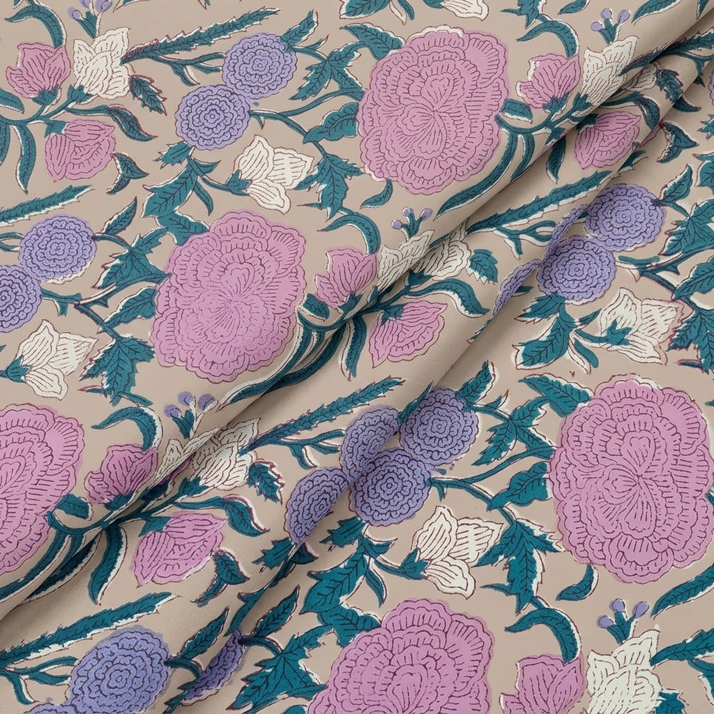 Folded Floral Light Peach Floral Cotton Fabric