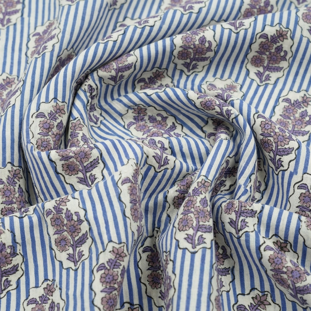 Swirled Floral White Floral Cotton Fabric