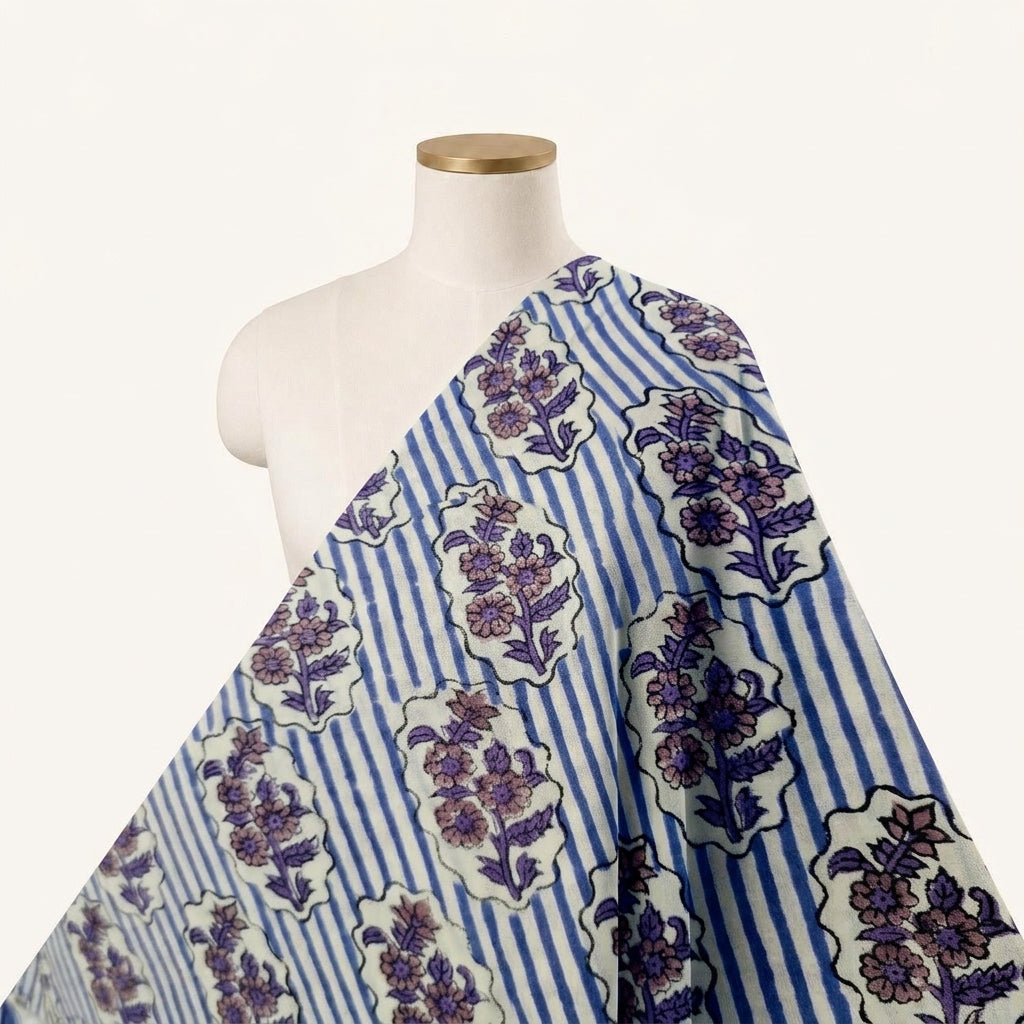 Floral White Floral Cotton Fabric Draped as a saree