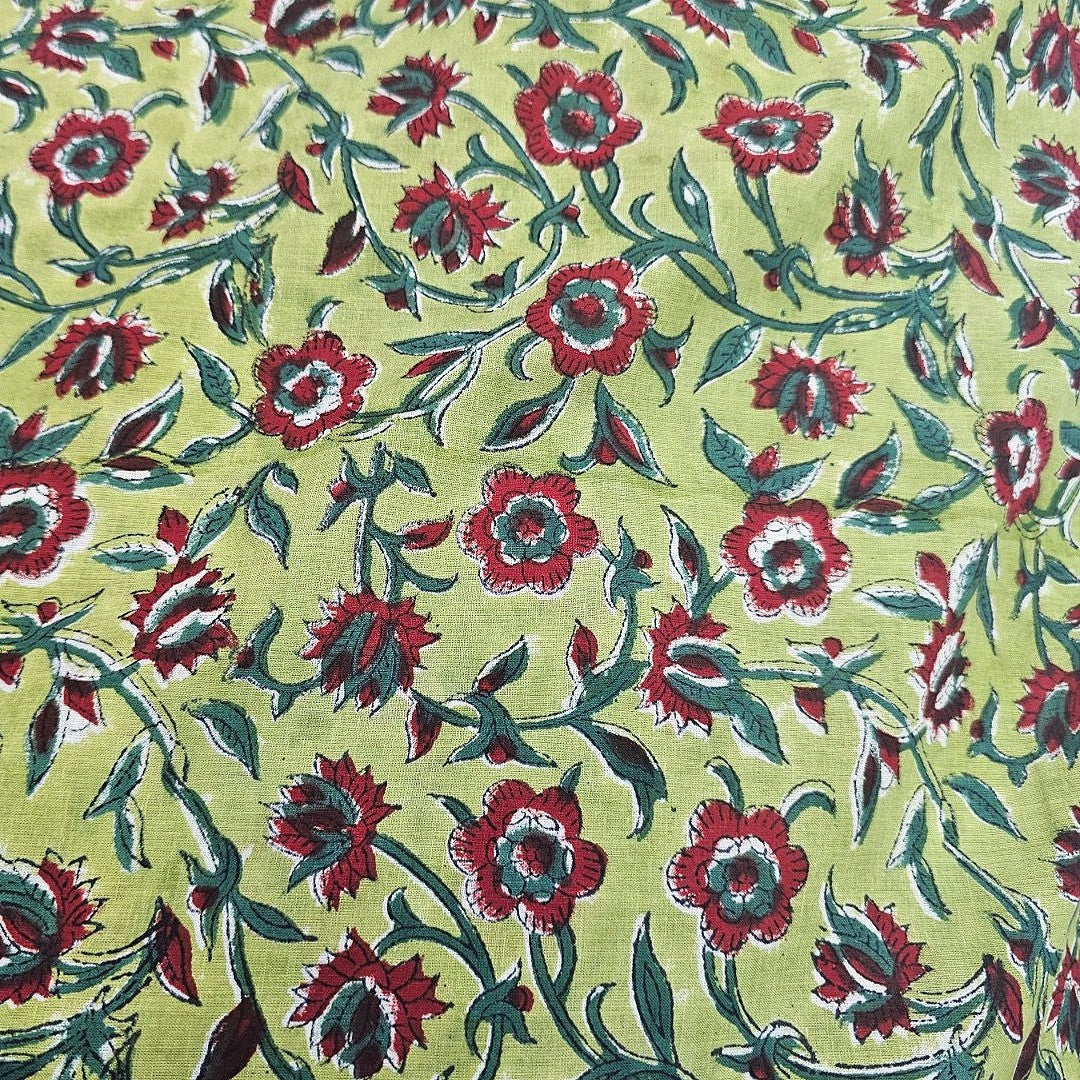 Green Floral Cotton Fabric - EB13605 - EB13605 - Flat fabric