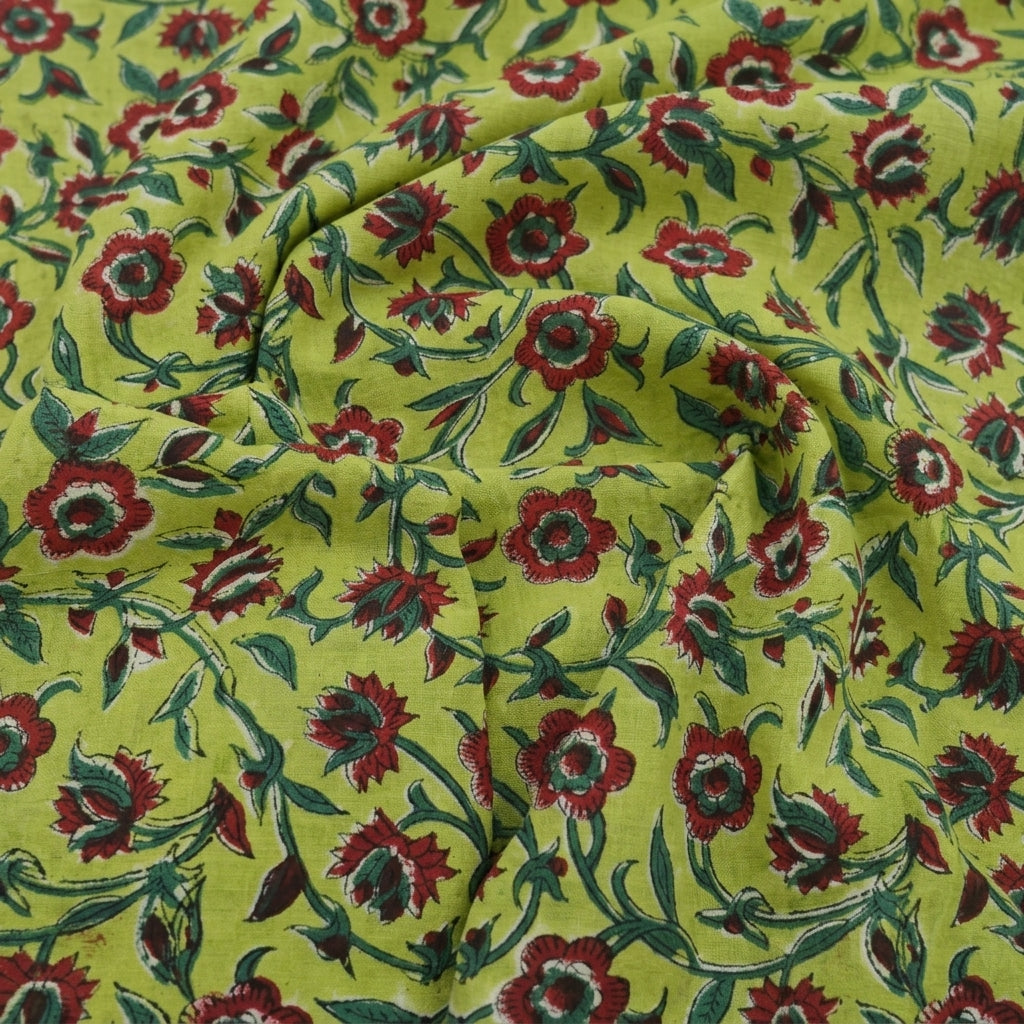 Swirled Floral Green Floral Cotton Fabric
