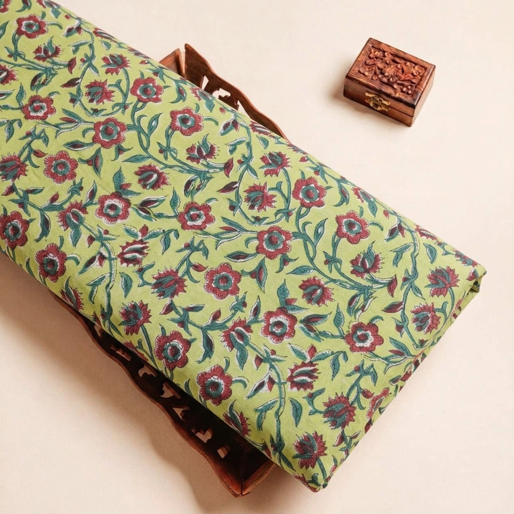 Green Floral Cotton Fabric - EB13605 - EB13605 - tray_3