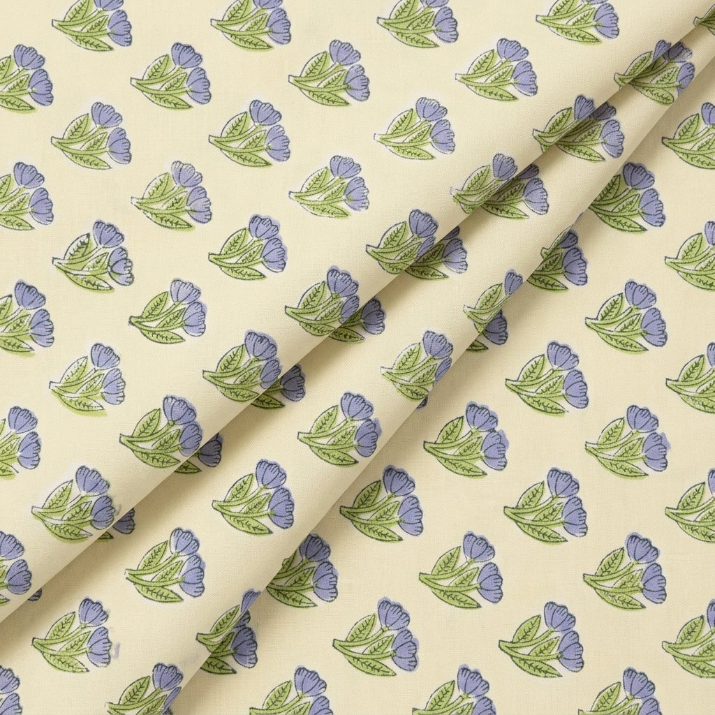 Folded Floral Beige Floral Cotton Fabric