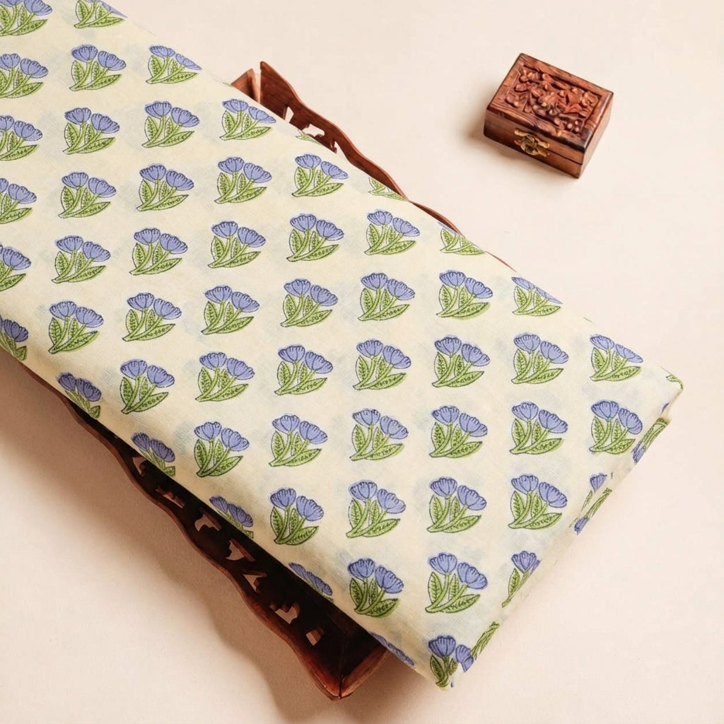 Folded Beige Floral Cotton Fabric Highlighting and Texture
