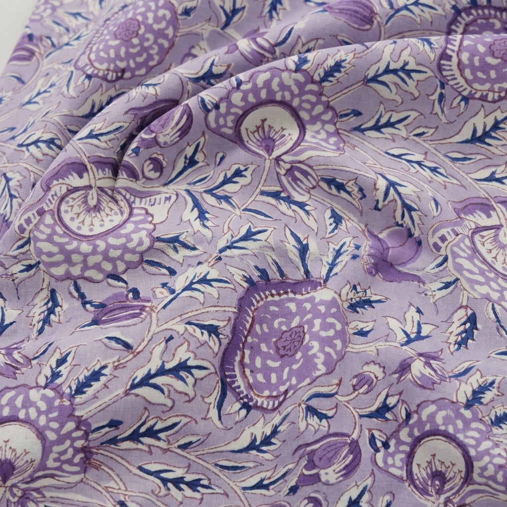 Swirled Floral Violet Floral Cotton Fabric