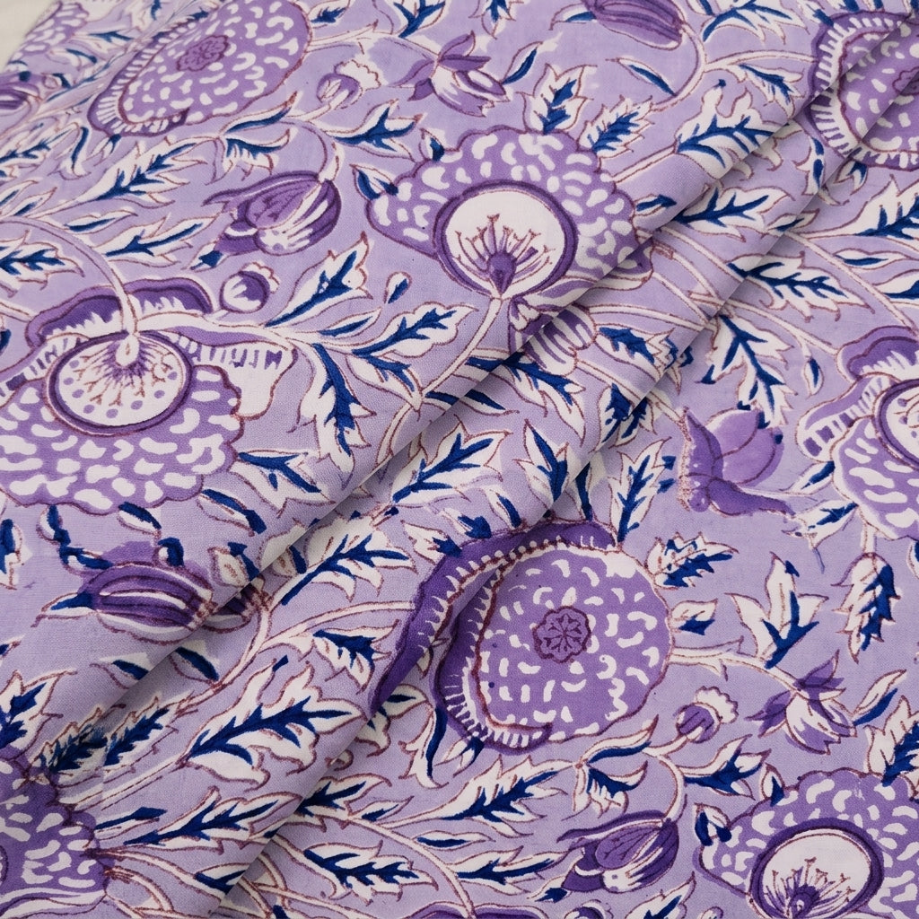 Folded Floral Violet Floral Cotton Fabric