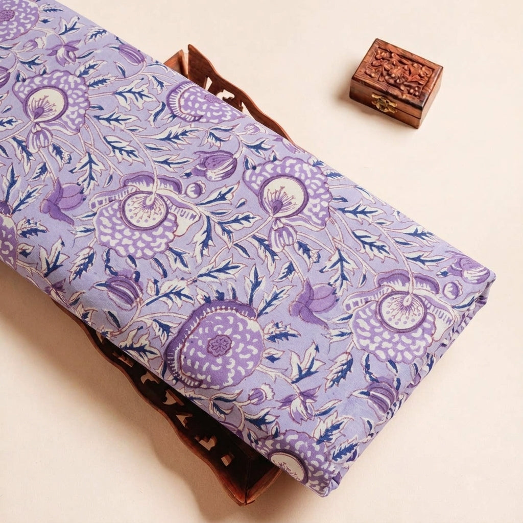 Folded Violet Floral Cotton Fabric Highlighting and Texture
