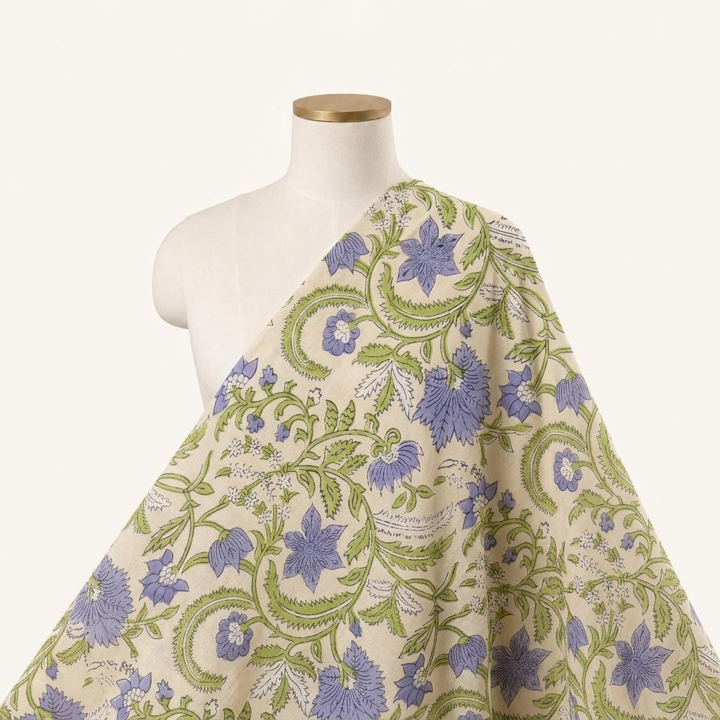 Floral Beige Floral Cotton Fabric Draped as a saree