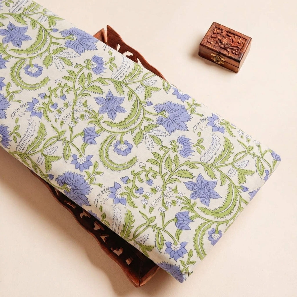 Folded Beige Floral Cotton Fabric Highlighting and Texture