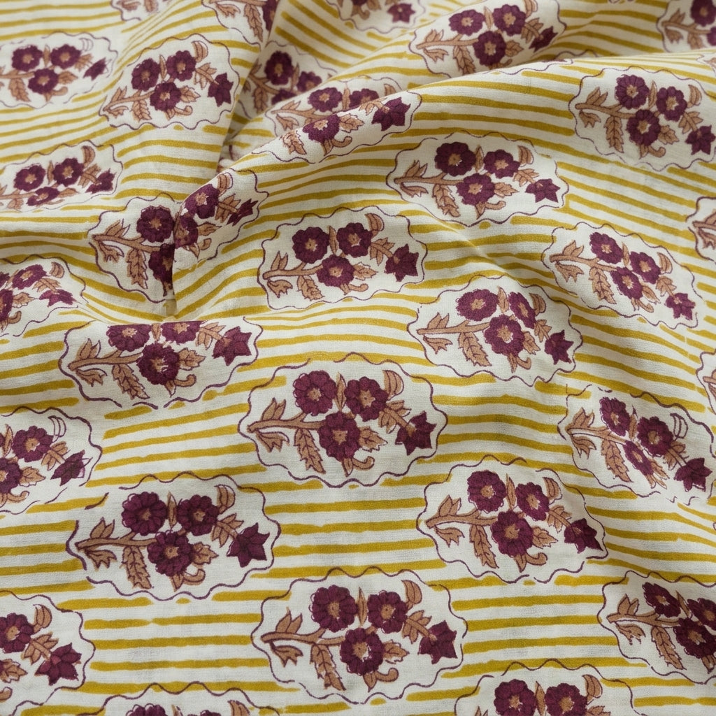 Swirled Floral White Floral Cotton Fabric