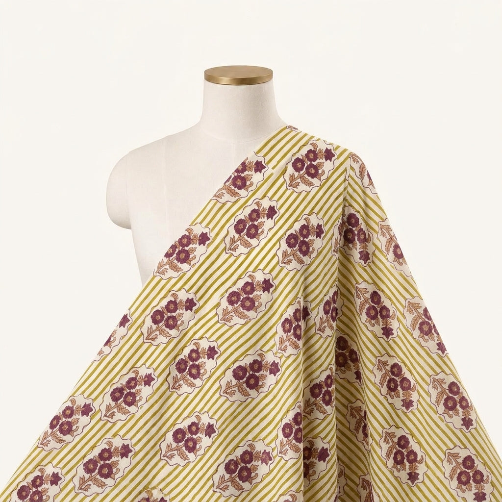 Floral White Floral Cotton Fabric Draped as a saree