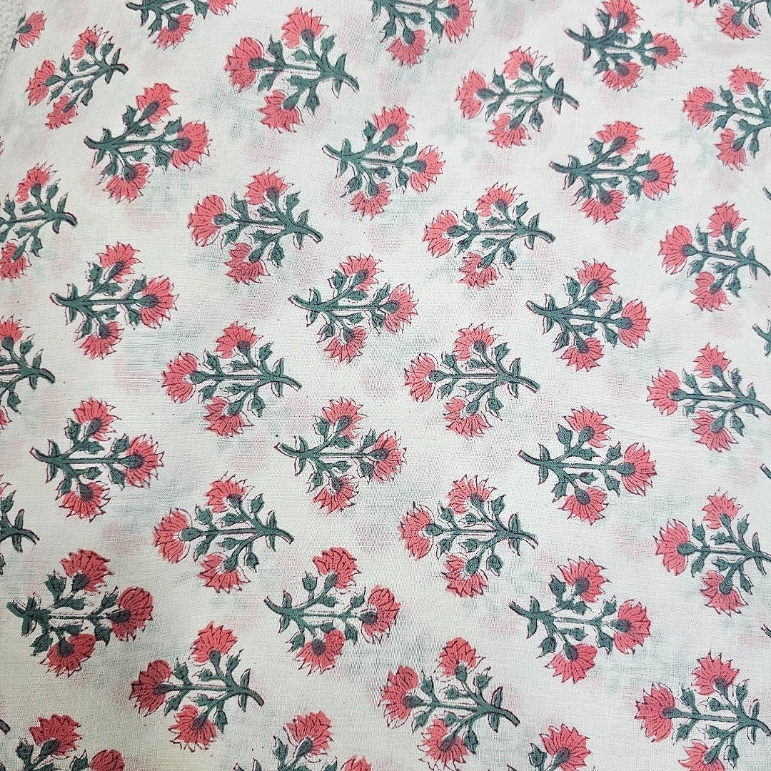 Cream Floral Cotton Fabric - EB13610 - EB13610 - Flat fabric