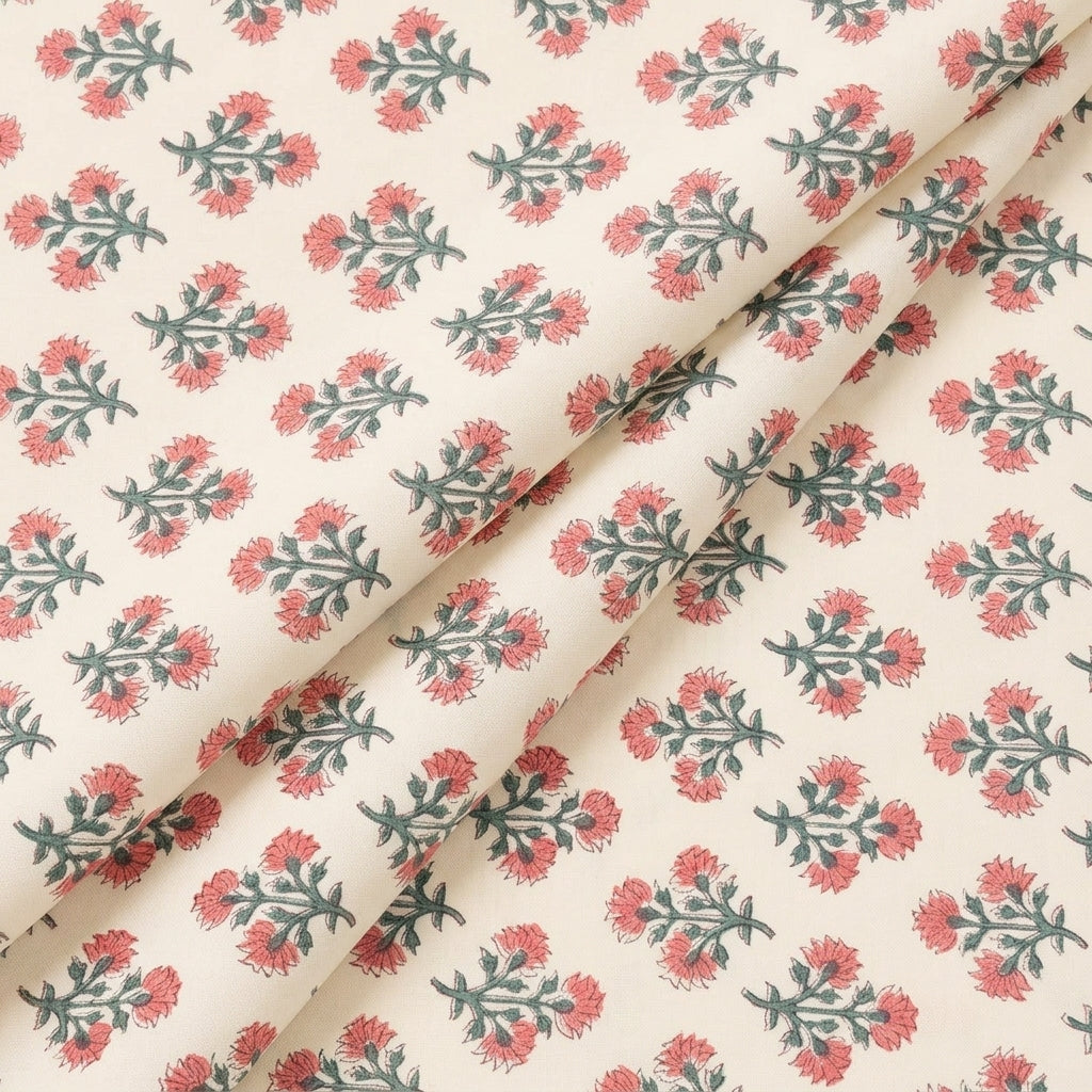 Folded Floral Cream Floral Cotton Fabric