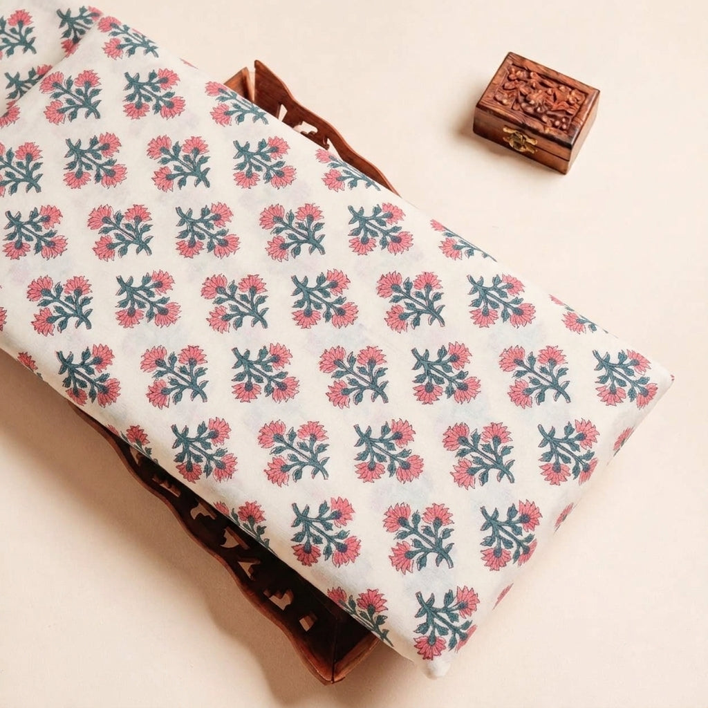 Folded Cream Floral Cotton Fabric Highlighting and Texture