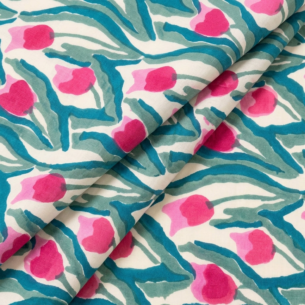 Folded Floral Cream Floral Cotton Fabric