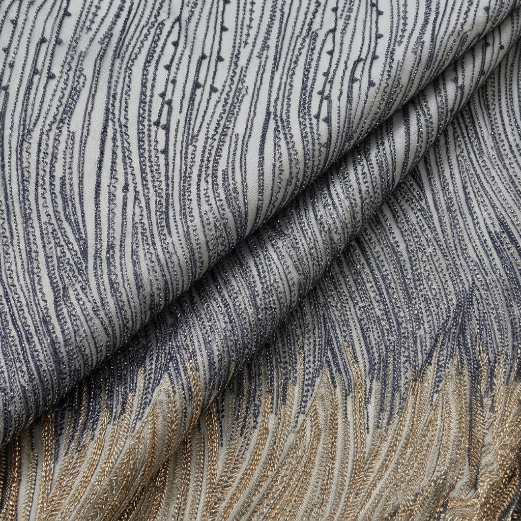Folded Embroidery Blue Embroidery Net Fabric