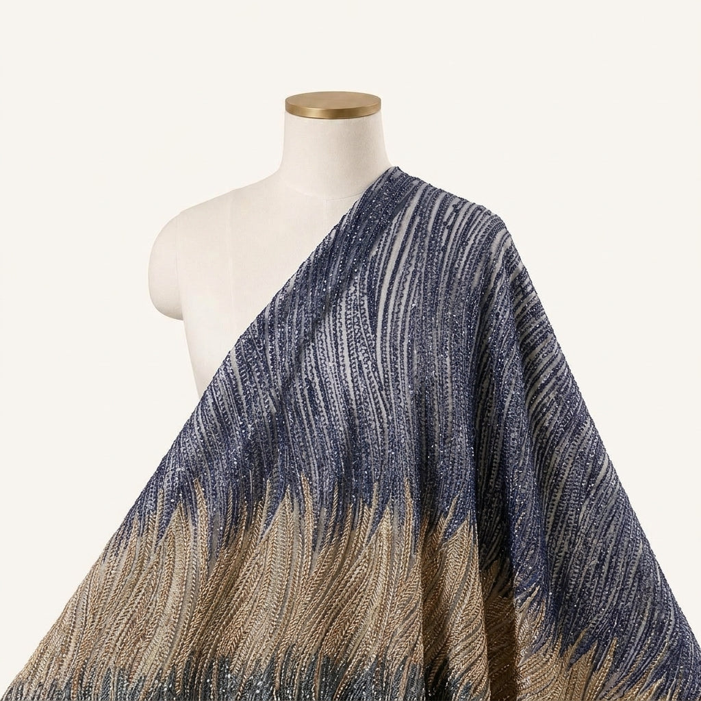 Embroidery Blue Embroidery Net Fabric Draped as a saree