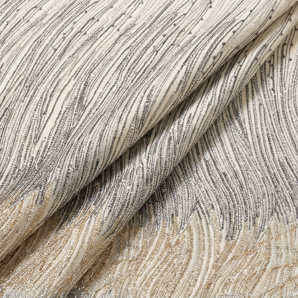 Folded Embroidery Brown Embroidery Net Fabric
